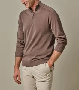 Men’s Slim Fit Modal Cotton Plaid Front Logo Half Zip Autumn Fashion Jumper Anti-Shrink Breathable Warm