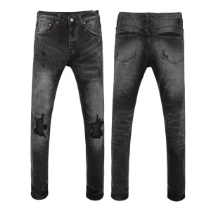 Men’s Slim Fit Ripped Jeans Black Distressed Straight Leg Casual Denim Pants