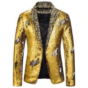 Men’s Slim Fit Sequins Blazer Nightclub DJ Suit Jacket with Stand Collar OEM Service