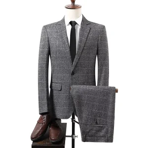Men’s Slim Fit Single Breasted Business Casual 2 Piece Wedding Suit Blazer and Trousers with V Neck Anti shrink & Anti Wrinkle