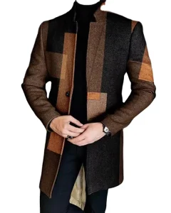 Men’s Slim Fit Single-Breasted Business Topcoat Winter Jacket Stand Collar Peacoat Warm Trench