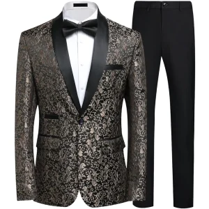 Men’s Slim Fit Single Breasted Luxury Style Two piece Men’s Jacquard Suits Set for Wedding Party Groom Red Carpet