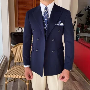 Men’s Slim Fit Single Breasted Peaked Collar Lapel Business Suit Blazer