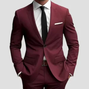 Men’s Slim Fit Single Breasted TR Tuxedo Blazer 2-Piece Set for Wedding Business Occasions Plus Size Breathable Anti-Wrinkle
