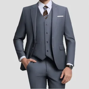 Men’s Slim Fit Single Breasted Tuxedo Blazer 3 Piece Set for Men’s Suit Jacket and Business Breathable Mens Dress Pants