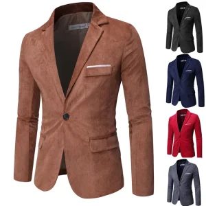 Mens Slim Fit Suit Blue Black Single Breasted Suit Blended Corduroy Suit Casual Style Plus Size Men’s Blazer