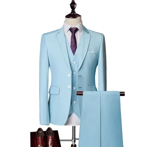 Mens Slim Fit Suit Male Business Casual 3 Piece Trousers Gentlemen Men Wedding Suit Blazer Pants Vest Classic Men’s Top