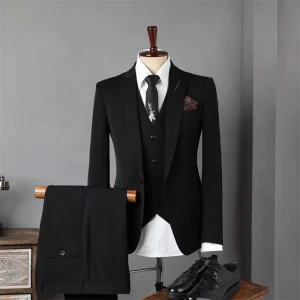 Men’s Slim Fit Three Piece Striped Suit Set Single Breasted Closure for Wedding Casual Business Formal Outfits Luxury Slim Fit
