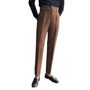 Men’s Slim Fit Trousers High Waisted Business Solid Color Casual Pants Naples Suit Pants for Men