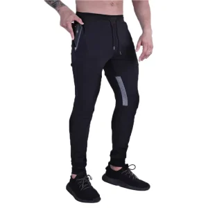 Men’s Slim Straight Fit Fitness Pants Mid Waist Breathable Polyester Cotton Casual Plain Dyed Lightweight Trousers