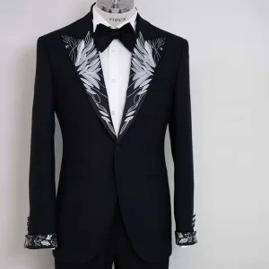 Men’s Slim Wool Blazer Bespoke Made Measure Embroidery Breathable Plus Size Wedding Groom Suits Zipper Single Breasted