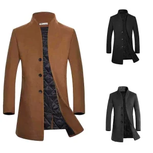 Men’s Slim Woolen Warm Single Breasted Mandarin Collar Fit Formal Business Long Plus Size Animal Print Trench Coat