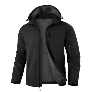 Men’s Softshell Jacket Fleece Lined Water Resistant Bomber Hooded Winter Coats Windproof Outdoor Work Jacket for Men