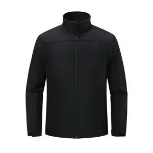Men’s Softshell Jacket Fleece Lined Waterproof Stand Collar Soft Lightweight Shell Rain Jacket Windbreaker Outdoor Hiking Black
