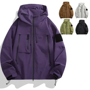 Mens Softshell Jacket Stand Zipper Waterproof Windproof Breathable Spring Durable Functional for Outdoor Hiking