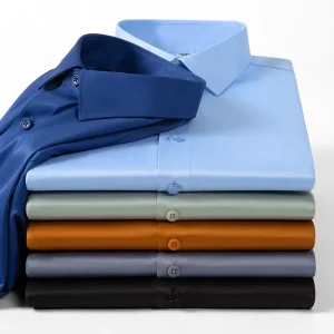 Men’s Solid Color Business Shirt Large Size Summer Dress Shirts for Men