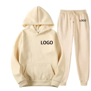 Men’s Solid Color Heavyweight Wool Pullover Hoodie Crossover Sportswear Sweatshirt Set Breathable Athletic Set