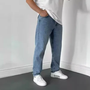 Men’s Solid Color Slim Straight Denim Jeans Street Fashion Distressed Jeans Pants