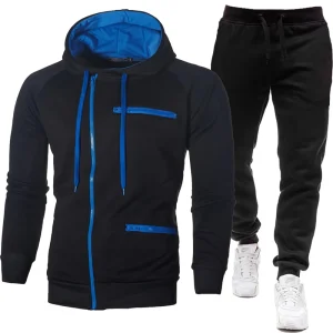 Men’s Solid Color Sports & Casual Jacquard Fleece Cardigan and Hoodie Set