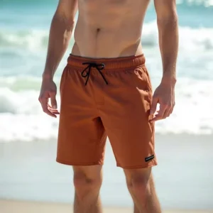 Men’s Solid Color Swim Shorts Stretch Board Shorts with Belt Loop Loose Fit Beach Pants Comfortable Bathing Swimwear Bottoms