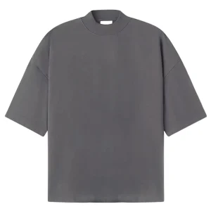 Men’s Solid Knitted Short Sleeve Heavyweight Oversized T-Shirt High Collar Casual Design Eco-Friendly