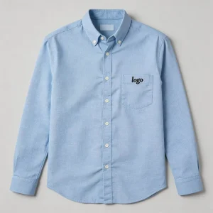 Mens Solid Oxford Shirt Long Sleeve Boxy Fit Button Down Shirts 100% Cotton With Pocket Custom Logo