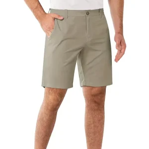 Men’s Solid Pleated Golf Shorts with Pockets Slight Stretch Regular Shorts for Business Sports and Casual Wear