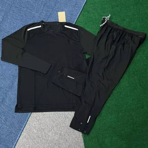 Men’s Solid Polyester Lightweight Long Sleeve Training Tracksuit Casual Slim Fit Football Jogger Set Elastic Waist Sports