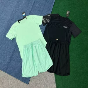 Men’s Solid Summer Lightweight Quick Dry Running T Shirt & Athletic Shorts Set Breathable Sportswear Gym Training