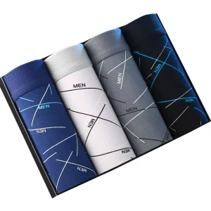 Men’s Spandex Cotton Anti-Bacterial Seamless Boxer Briefs Summer Elasticity Pack of Four