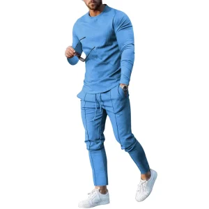 Men’s Sport Wear Men Gym Fitness Sets Casual Athletic Outfits 2 Piece Tracksuit Long Sleeve T Shirt and Jogger Pants Set