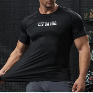 Men’s Sports Active Clothes Fitness Workout Short Sleeve Tops High Elastic Quick Dry Custom Jogging Training Running Gym T Shirt