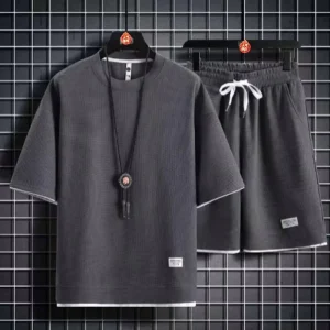 Men’s Sports Attire Loose ShortSleeved Tshirt and Shorts Set for Leisure