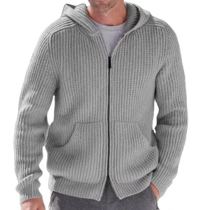 Men’s Sports Casual Loose Large Size Pullover Men’s Knitwear Hooded Knitted Coat Zipper Knitted Sweater Cardigan Hooded