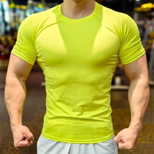 Men’s Sports Running T shirt Woven Blank Quick Dry Breathable Short Sleeve Elastic Fitness Training Sportswear