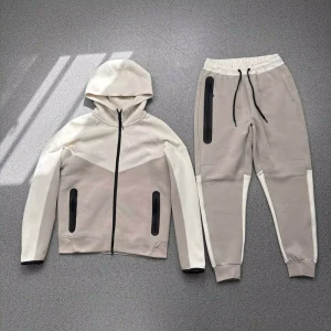 Mens Sports and Leisure Hoodies Suit Oversized Tech Fleece Hooded Jacket with Pressed Rubber Trousers Sweatshirt Sets Activewear