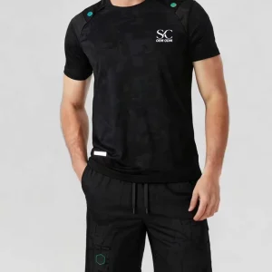 Men’s Sportswear Set with Quick Dry T Shirt and Elastic Waist Shorts for Running and Gym Training