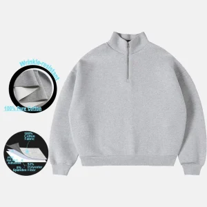 Men’s Sportswear Stand Collar Drop Shoulder Sweatshirt Custom Printed Logo Oversized Half Zip Pullover Hoodie Unisex