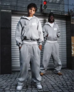 Men’s Sportswear Suit 100% Cotton Zipper Hoodies and Sweatpants Set Tracksuit for Men