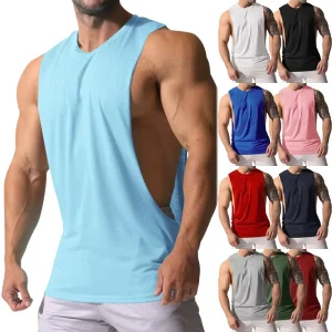 Men’s Sporty Breathable 100% Polyester Sleeveless Fitness Singlet for Weightlifting Gym Workout