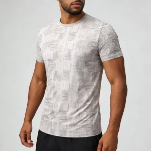 Men’s Sporty Quick Dry Breathable Summer Sportswear T Shirt Short Sleeve Digital Geometric Design OEM ODM Customizable