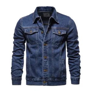 Men’s Spring Autumn Denim Jacket Coat Casual Button Pocket Long Sleeve Lapel Jacket