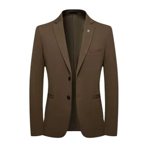 Men’s Spring Autumn Fashion Leather Jacket Dress Stand Collar Leather Blazer Dress Suit Coat