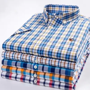 Men’s Spring Blouses & Shirts Man Shirt Summer Short Sleeve 100% Cotton Shirts for Men Casual