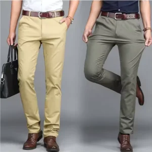 Men’s Spring Cotton Casual Pants Summer Lightweight Slim Fitting Straight Leg Men’s Pants Mid Age Iron Free Pants