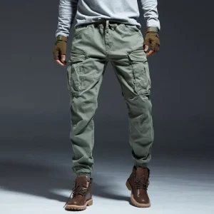 Men’s Spring Crane Pants European American Style Tactical Pure Cotton Casual Leg Pants Cargo Pants