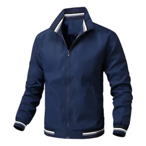 Men’s Spring Jacket Stand Collar Coat Casual Versatile Lightweight Polyester Soft Comfortable Outerwear