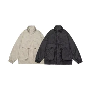 Men’s Stand Collar Casual Jacket Zipper Autumn Polyester Waterproof Windproof Oversized Streetwear Big Tall Plus Size Relaxed