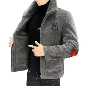 Men’s Stand Collar Zipper and Fleece Jacket Winter Casual Warm Plush Sweater Coat