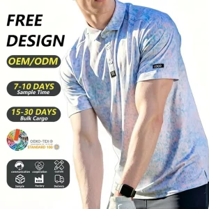 Men’s Statement Print Golf Polo Shirt Short Sleeve Regular Fit Custom Logo Available for Outdoor Sports